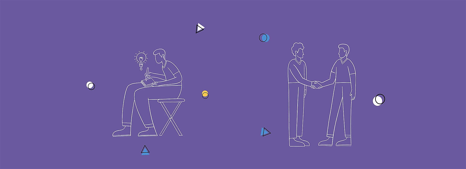 samsung-aut-tech-formation-camp-key-visuals Samsung AUT Tech Formation Camp illustration in purple - an individual shown writing in a notebook and two people shaking hands
